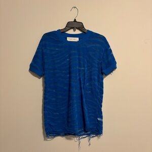 Distressed blue zebra print/mesh coverup